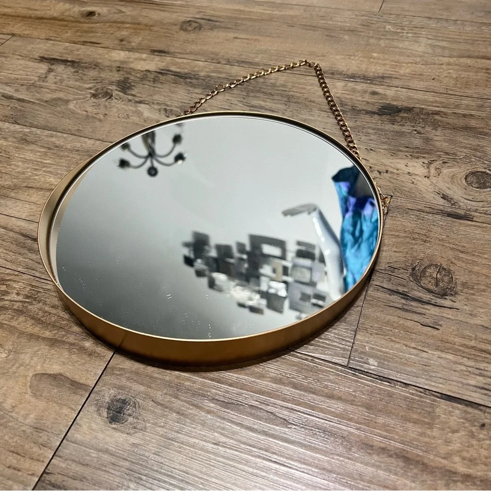 Nordic Round Gold Hanging Mirror Metal Frame Gold Decorative Wall Glass Decor